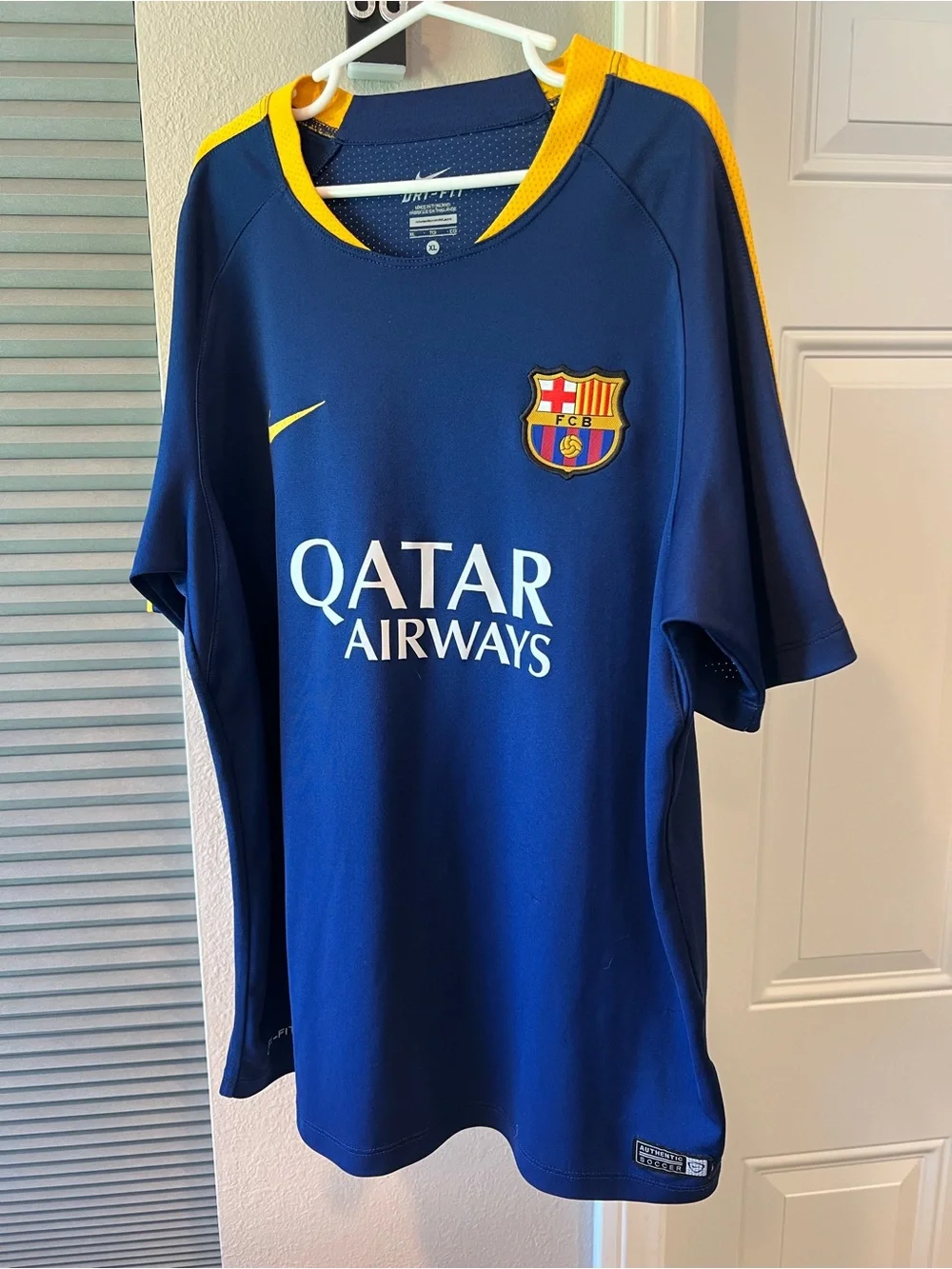 Nike Barcelona Kids Blue and Yellow Soccer Jersey with Qatar Airways Logo